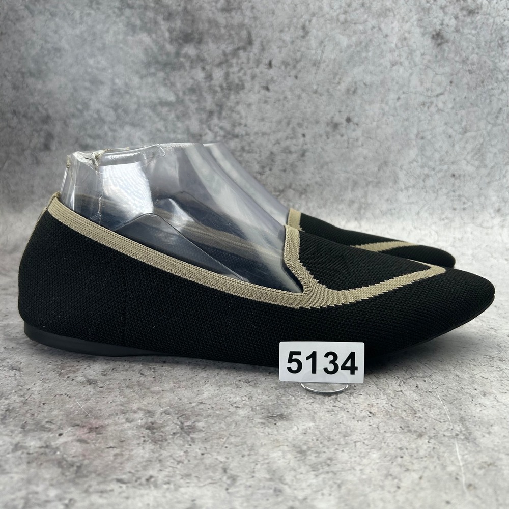 Birdies Blackbird Knit Flat Women 9.5 Black Tan Trim Pointed Toe Loafer Slip On
